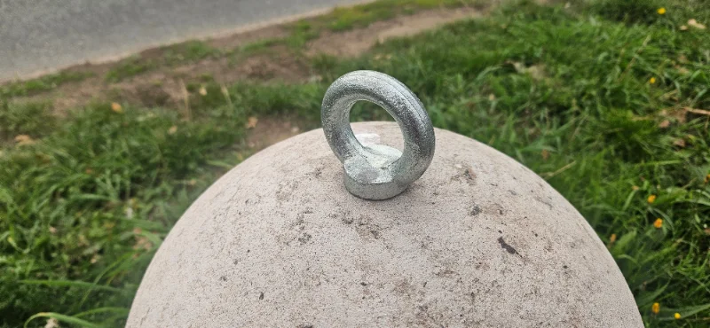 Close-up of the galvanised lifting eye set into a Minion bollard top